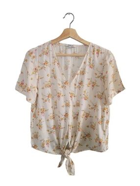 MADEWELL White Size S Floral Tie-Front V-Neck Blouse Boho